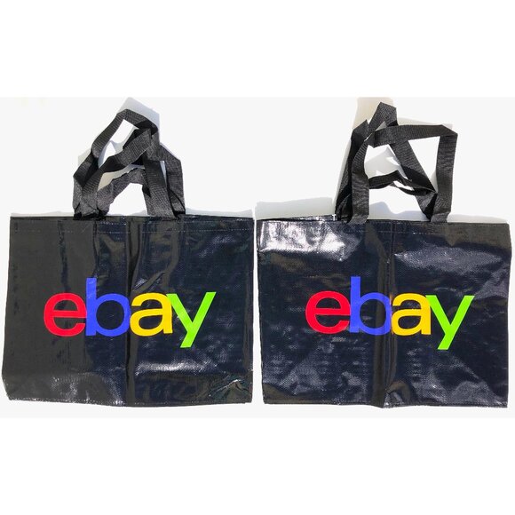 lot of 2 eBay Logo Branded Large Black Folding Tote Bags double handle eBay Open - Picture 1 of 3
